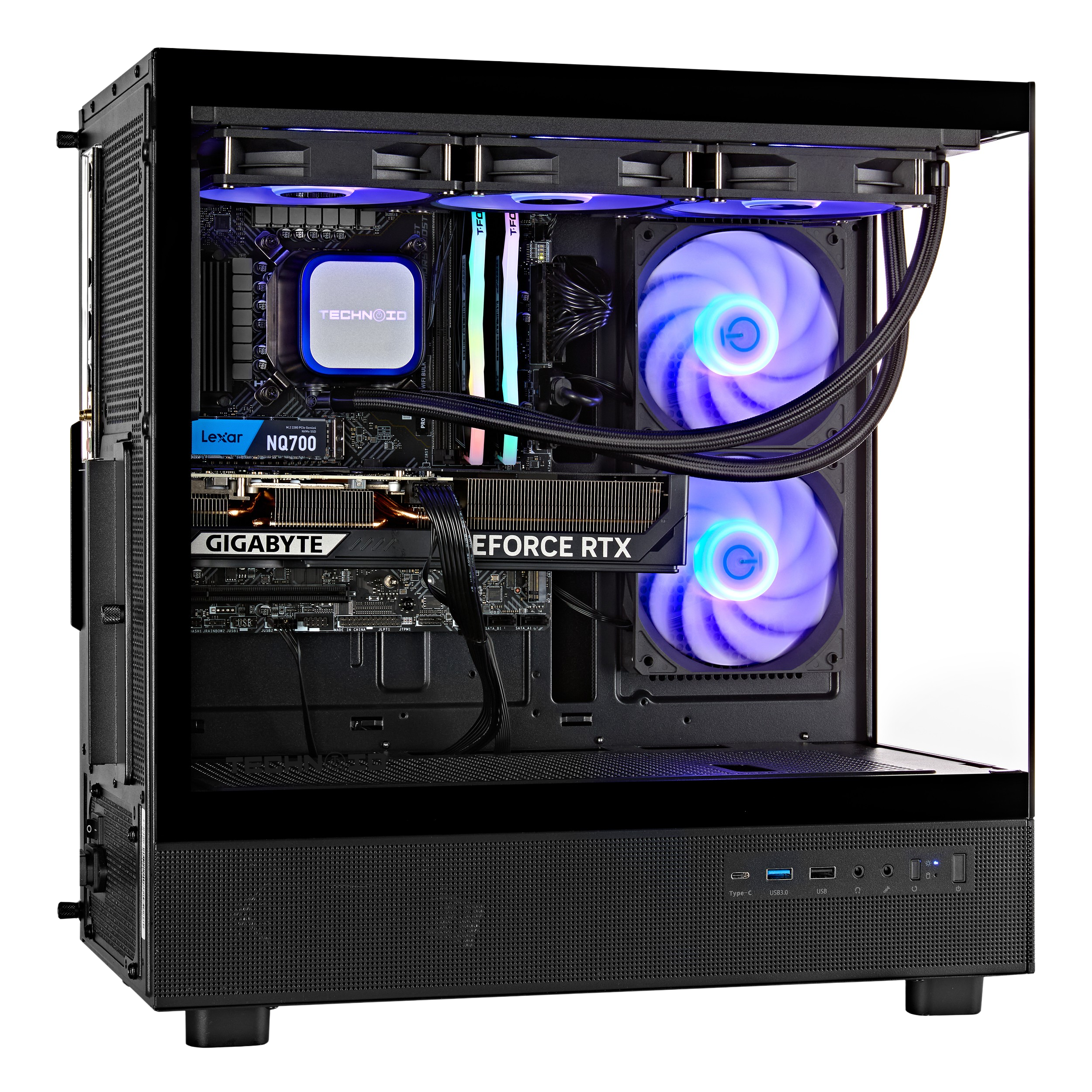 TECHNOID Glass Gaming PC - GeForce RTX 5080 - AMD Ryzen 9 9950X3D - 64GB DDR5 - 2TB SSD - Win 11 PRO - AI Ready - 850w 80 Plus Gold PSU - VR Compatible - Black