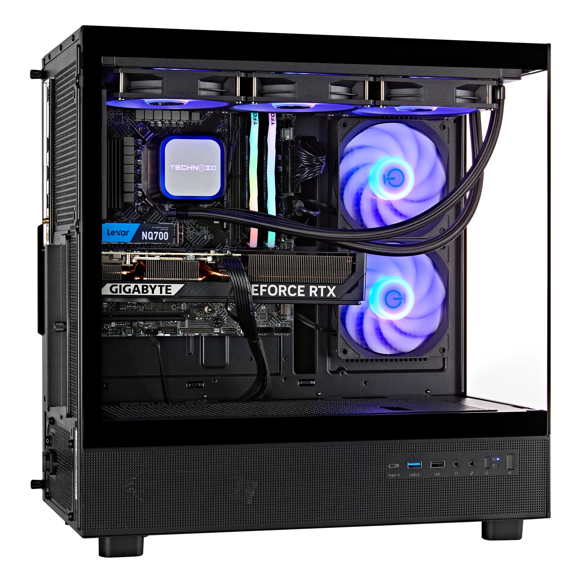 TECHNOID Glass Gaming PC - GeForce RTX 5080 - AMD Ryzen 7 7800X3D - 32GB DDR5 - 2TB SSD - Win 11 PRO - AI Ready - VR Compatible - Wifi Bluetooth - Black