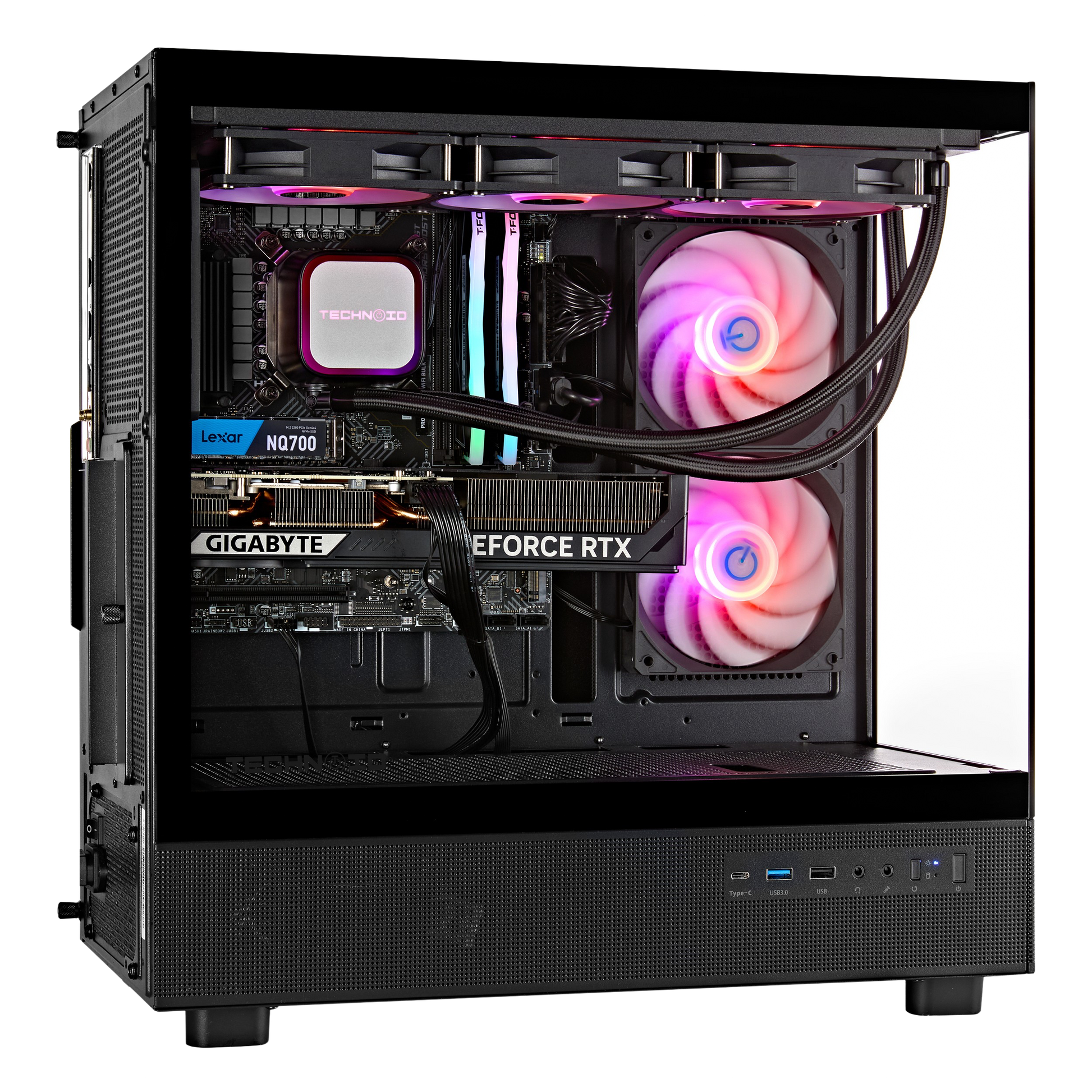 TECHNOID Glass Gaming PC - GeForce RTX 5080 - AMD Ryzen 9 9950X3D - 64GB DDR5 - 2TB SSD - Win 11 PRO - AI Ready - 850w 80 Plus Gold PSU - VR Compatible - Black