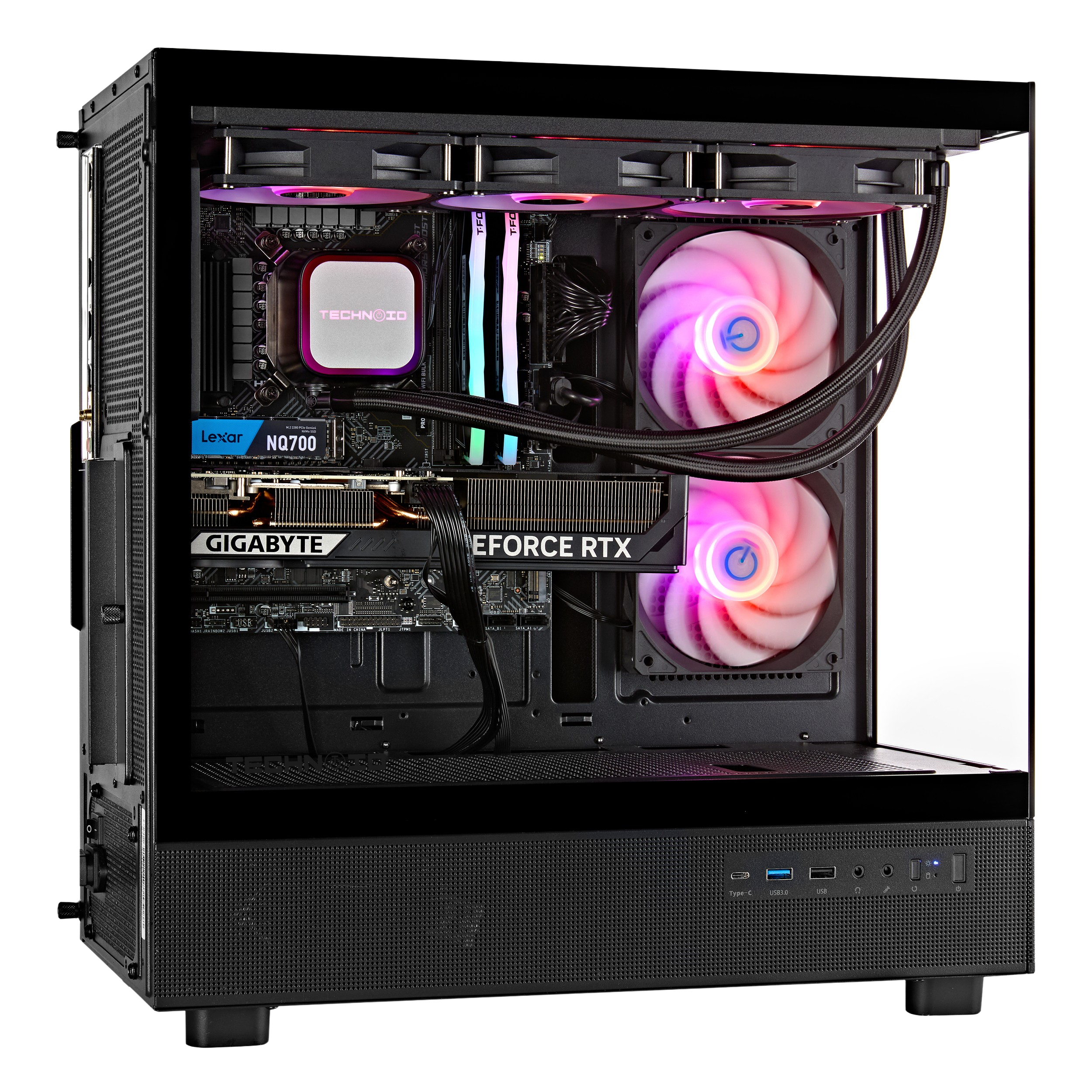TECHNOID Glass Gaming PC - GeForce RTX 5080 - AMD Ryzen 9 9950X3D - 64GB DDR5 - 2TB SSD - Win 11 PRO - AI Ready - 850w 80 Plus Gold PSU - VR Compatible - Black
