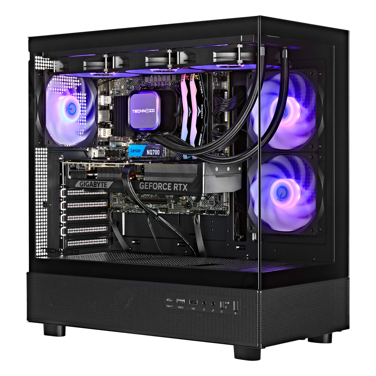 TECHNOID Glass Gaming PC - GeForce RTX 5080 - AMD Ryzen 9 9950X3D - 64GB DDR5 - 2TB SSD - Win 11 PRO - AI Ready - 850w 80 Plus Gold PSU - VR Compatible - Black