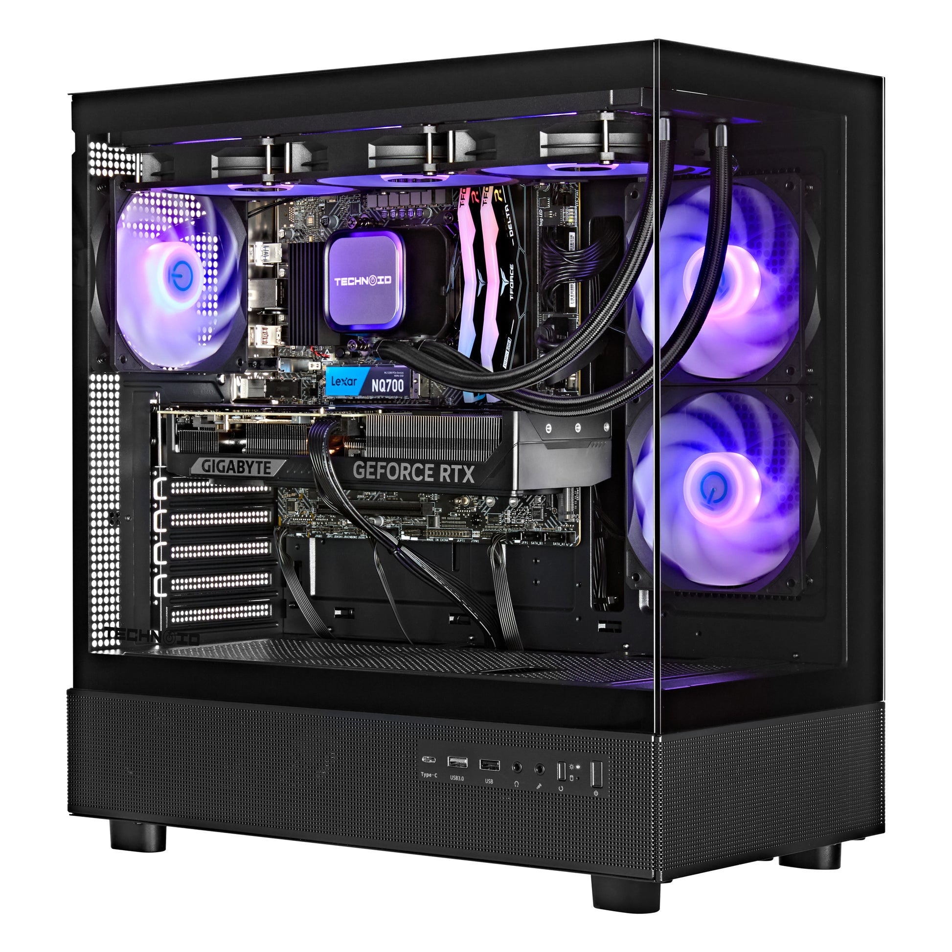 TECHNOID Glass Gaming PC - GeForce RTX 5080 - AMD Ryzen 7 7800X3D - 32GB DDR5 - 2TB SSD - Win 11 PRO - AI Ready - VR Compatible - Wifi Bluetooth - Black