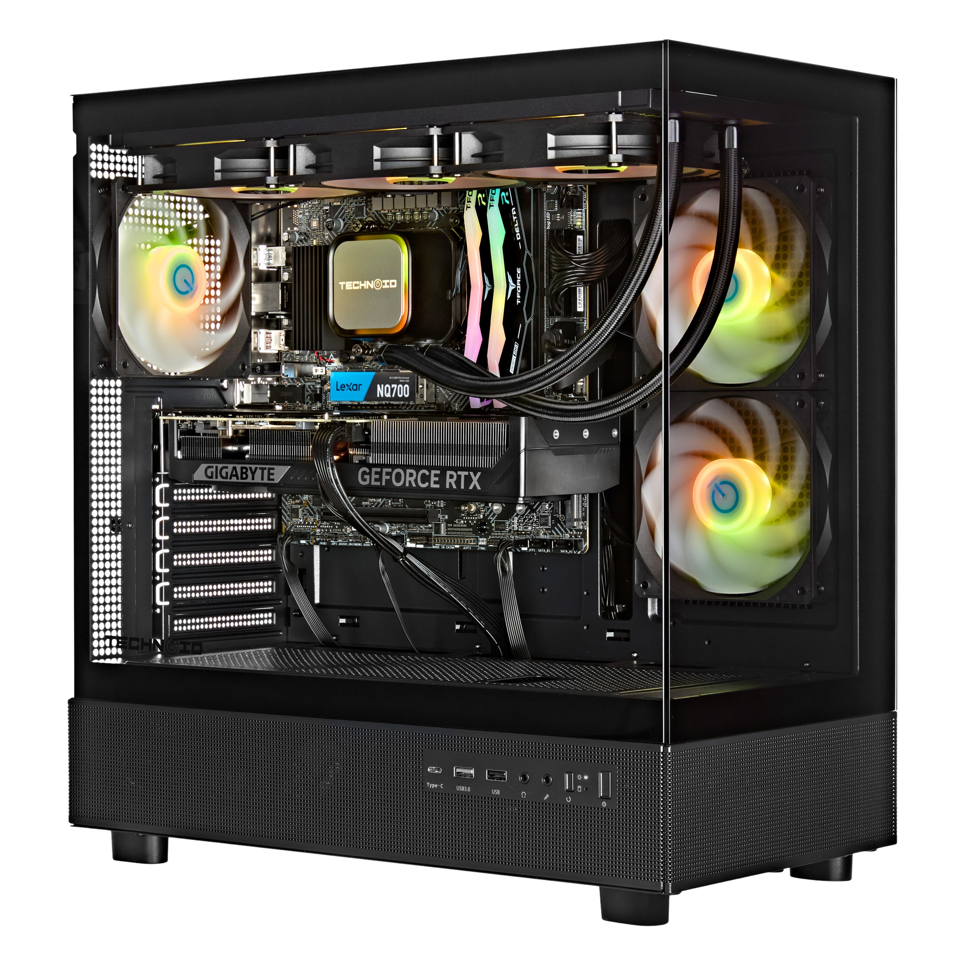 TECHNOID Glass Gaming PC - GeForce RTX 5080 - AMD Ryzen 9 9950X3D - 64GB DDR5 - 2TB SSD - Win 11 PRO - AI Ready - 850w 80 Plus Gold PSU - VR Compatible - Black