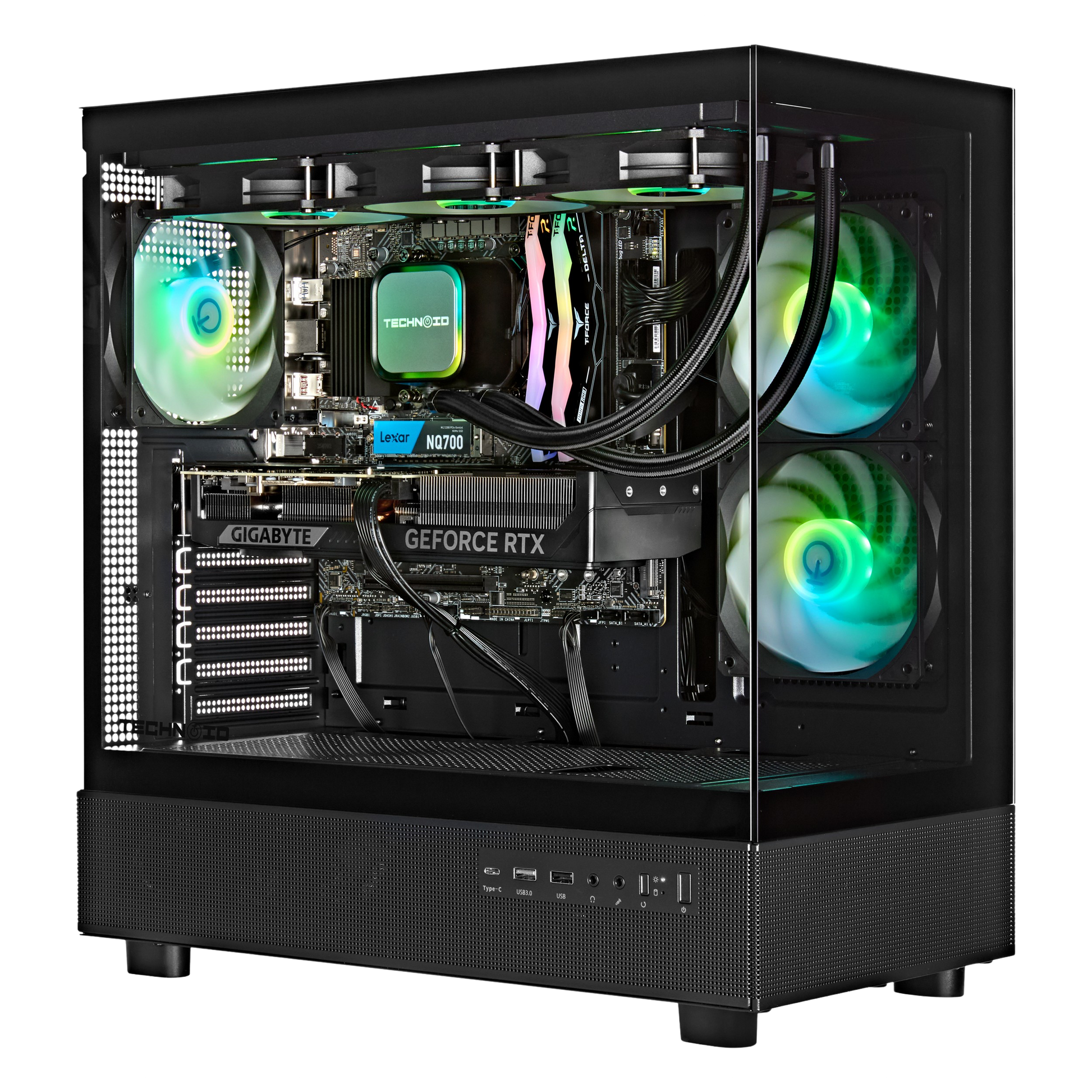 TECHNOID Glass Gaming PC - GeForce RTX 5080 - AMD Ryzen 9 9950X3D - 64GB DDR5 - 2TB SSD - Win 11 PRO - AI Ready - 850w 80 Plus Gold PSU - VR Compatible - Black