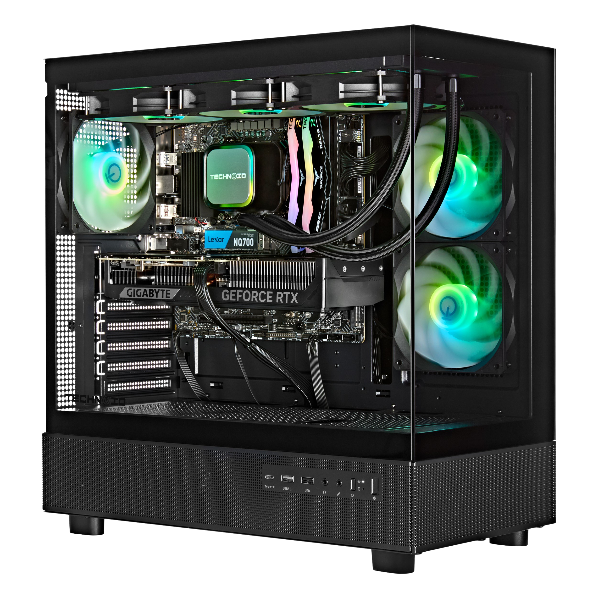 TECHNOID Glass Gaming PC - GeForce RTX 5080 - AMD Ryzen 9 9950X3D - 64GB DDR5 - 2TB SSD - Win 11 PRO - AI Ready - 850w 80 Plus Gold PSU - VR Compatible - Black