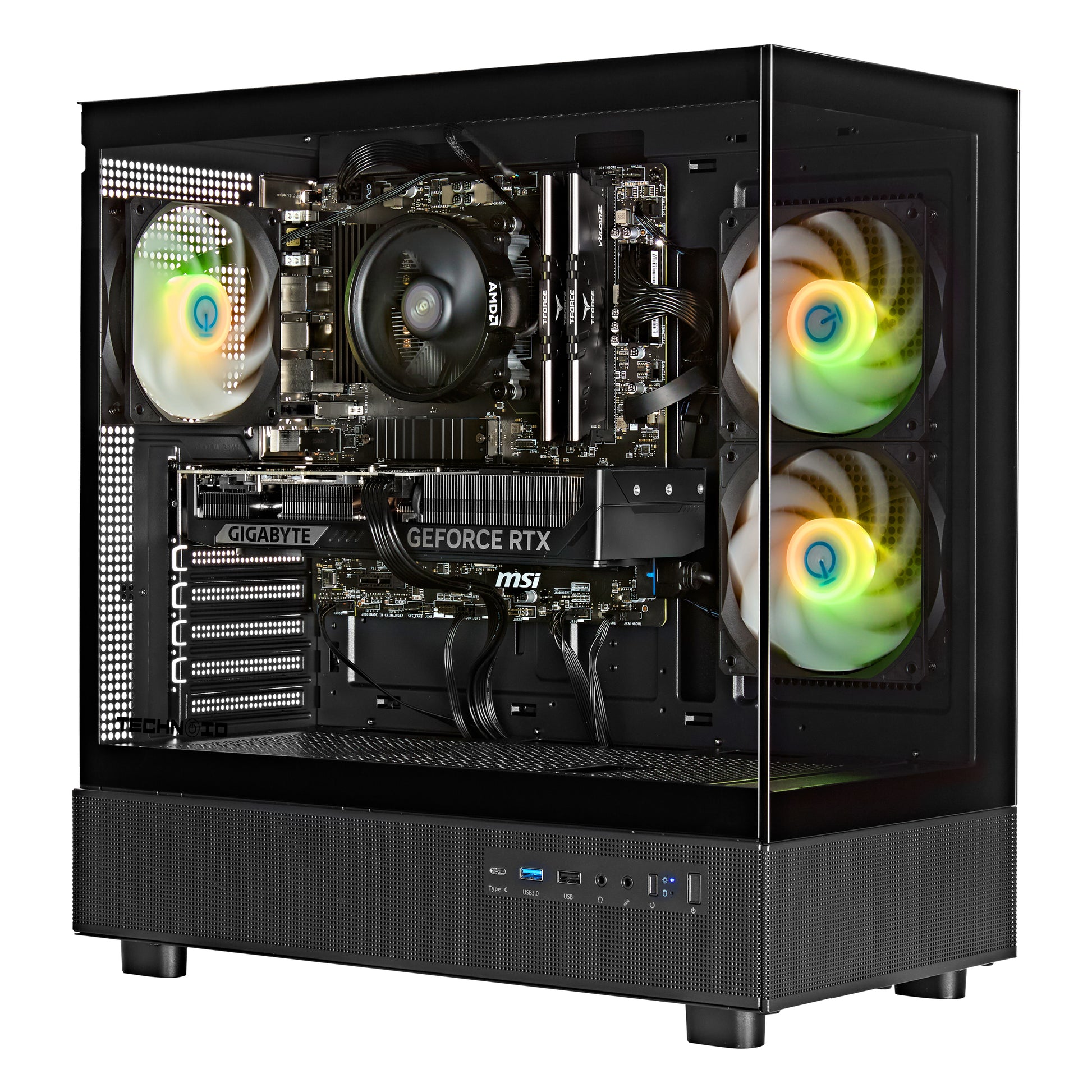 TECHNOID Glass GAMING PC (RTX 5050 - Ryzen 5 - 32GB RAM - 1TB SSD - WIN 11 H - Wifi - 3 Years Warranty - Black)