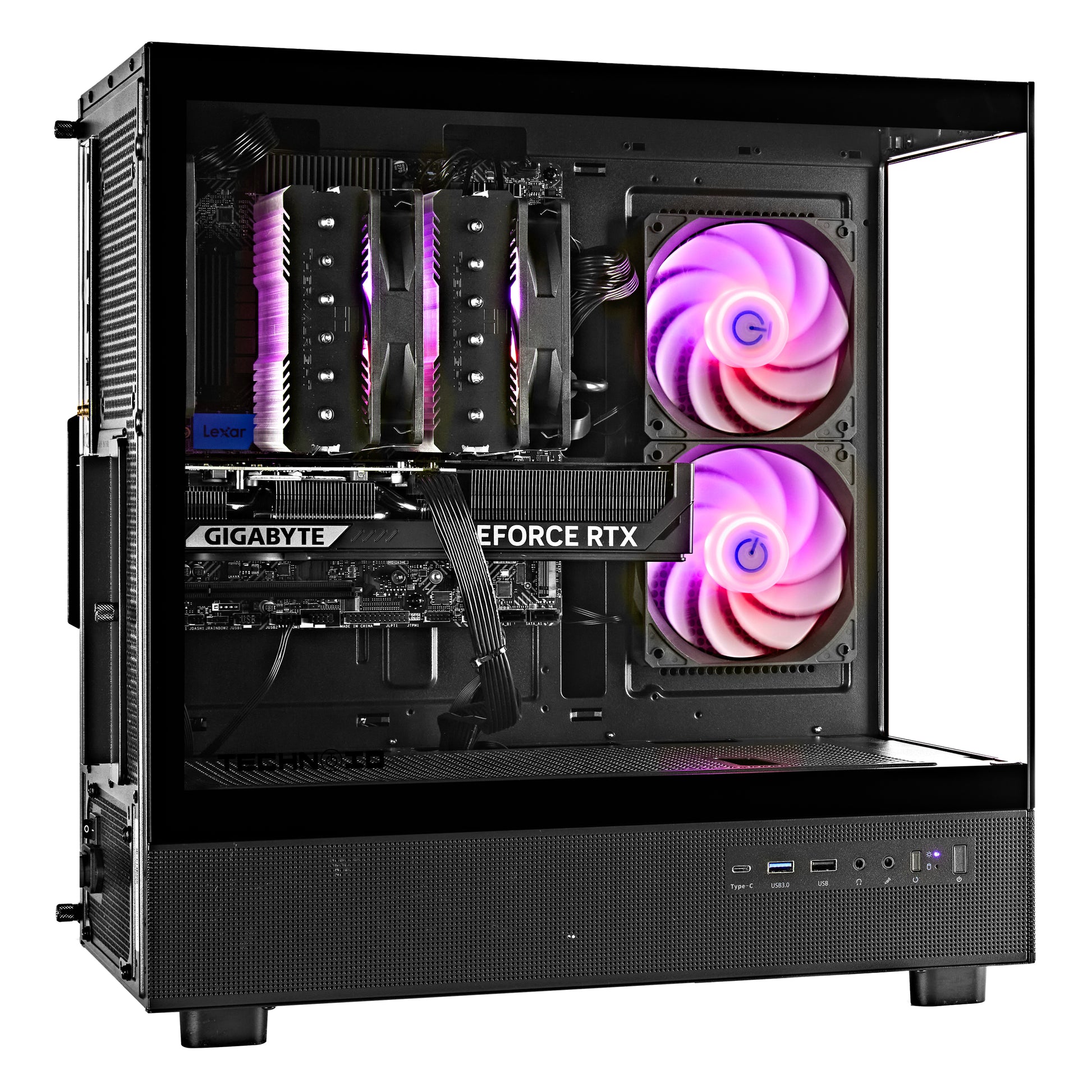 TECHNOID Glass Gaming PC - GeForce RTX 5060 Ti - AMD Ryzen 5 9600x - 32GB DDR5 - 2TB SSD - Win 11 PRO - AI Ready - VR Compatible - Black