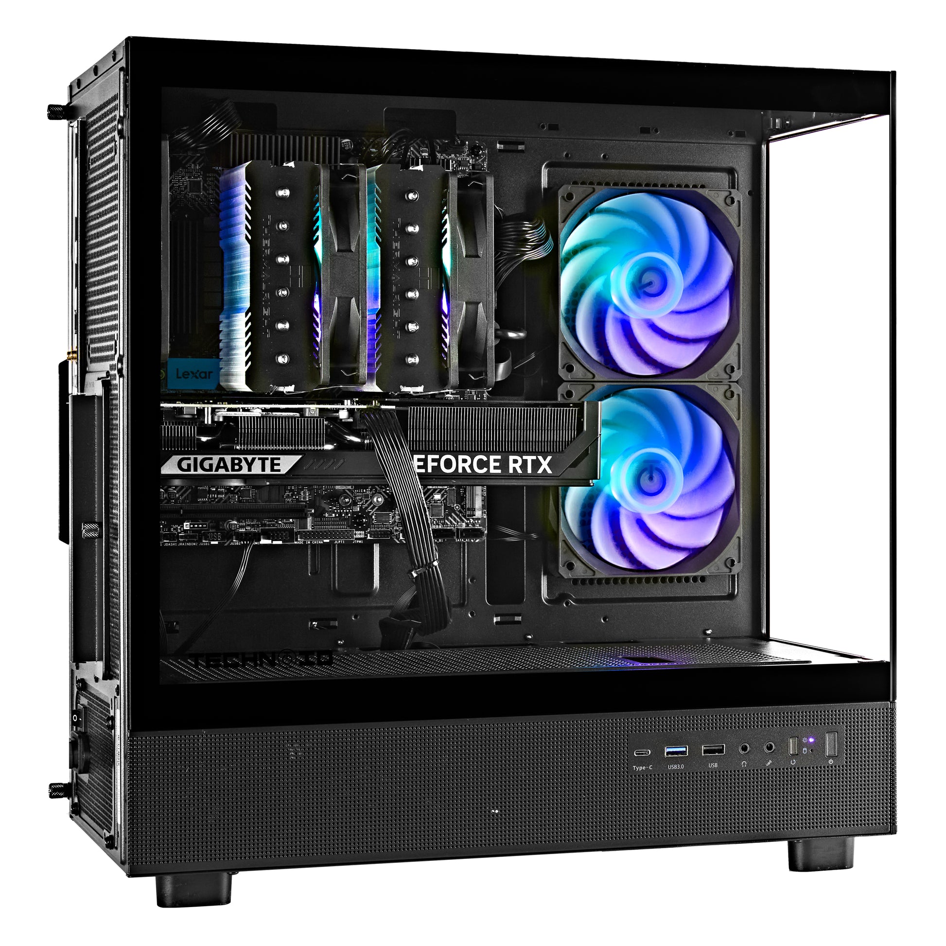TECHNOID Glass Gaming PC - GeForce RTX 5060 Ti - AMD Ryzen 5 9600x - 32GB DDR5 - 2TB SSD - Win 11 PRO - AI Ready - VR Compatible - Black
