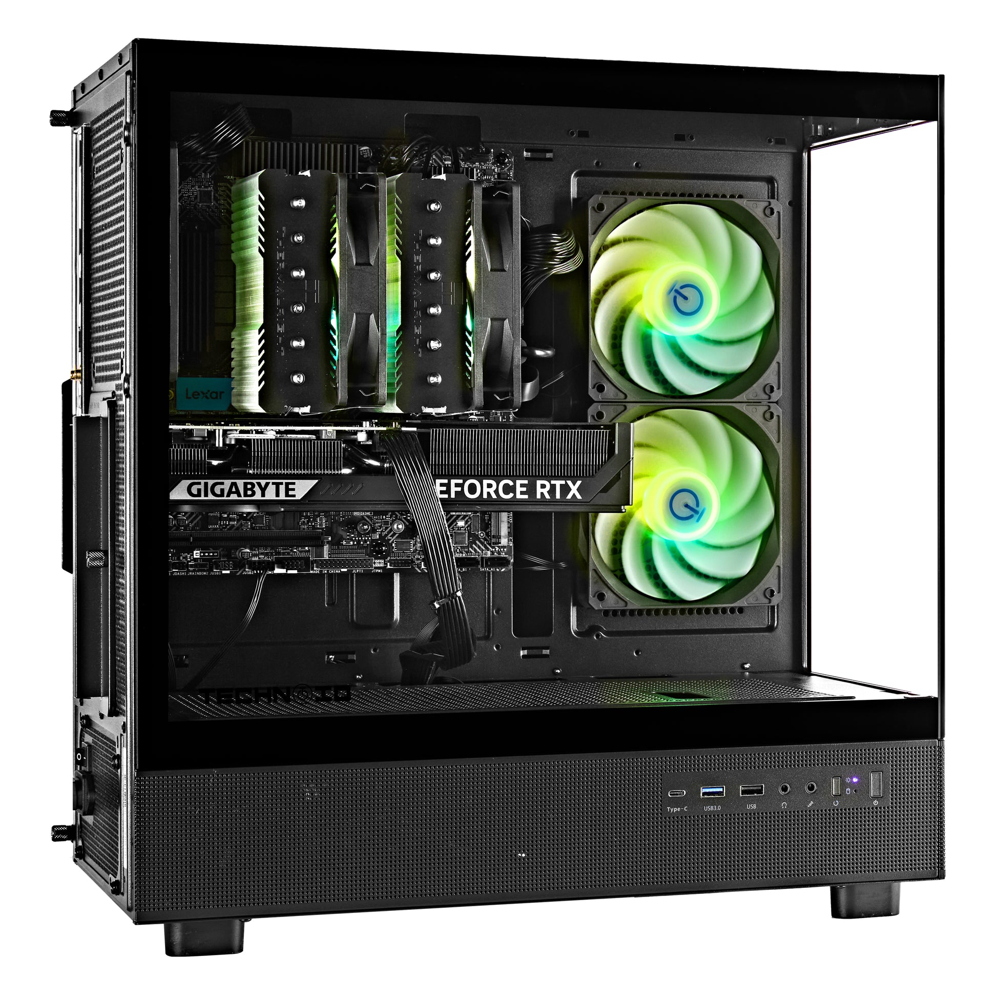 TECHNOID Glass Gaming PC - GeForce RTX 5060 Ti - AMD Ryzen 5 9600x - 32GB DDR5 - 2TB SSD - Win 11 PRO - AI Ready - VR Compatible - Black