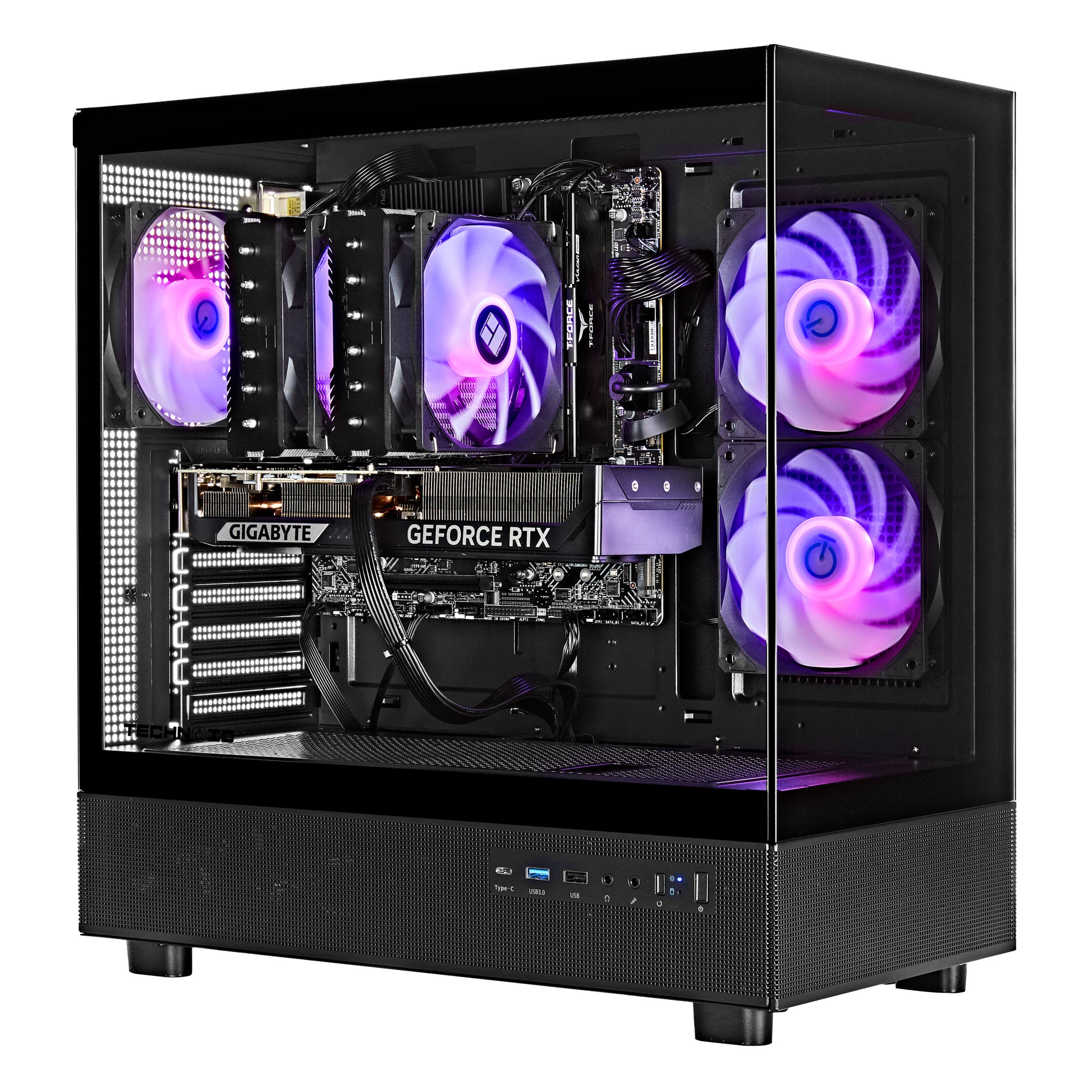 TECHNOID Glass Gaming PC - GeForce RTX 5060 Ti - AMD Ryzen 5 9600x - 32GB DDR5 - 2TB SSD - Win 11 PRO - AI Ready - VR Compatible - Black