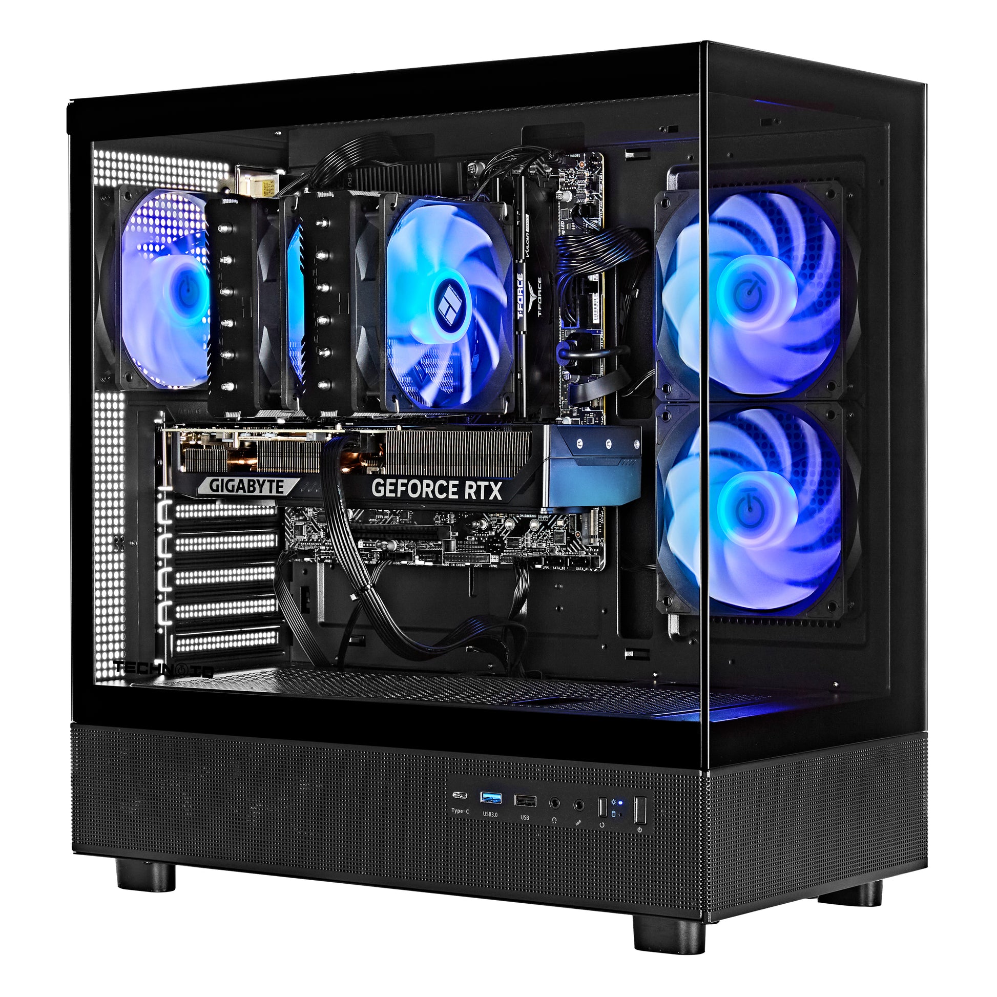 TECHNOID Glass Gaming PC - GeForce RTX 5060 Ti - AMD Ryzen 5 9600x - 32GB DDR5 - 2TB SSD - Win 11 PRO - AI Ready - VR Compatible - Black