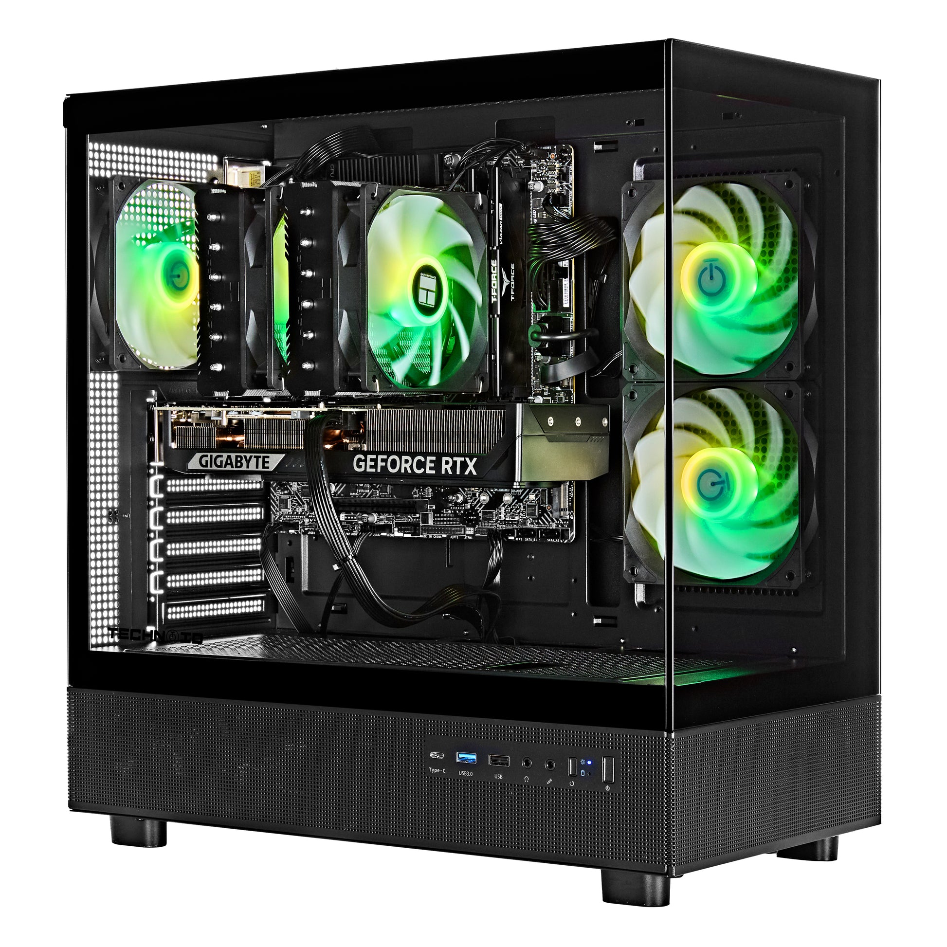 TECHNOID Glass Gaming PC - GeForce RTX 5060 Ti - AMD Ryzen 5 9600x - 32GB DDR5 - 2TB SSD - Win 11 PRO - AI Ready - VR Compatible - Black