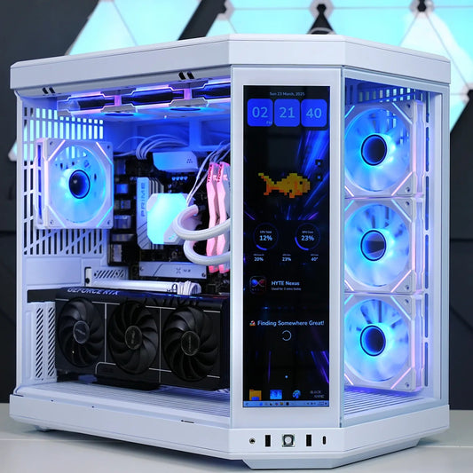 TECHNOID Limited Edition Gaming PC (Nvidia GeForce RTX 5090 - AMD RYZEN 9 9950X3D - 64 GB DDR5 RAM - 2TB SSD - AI Ready - Windows 11 P - Wifi - HYTE Y70 Touch infinite - White)