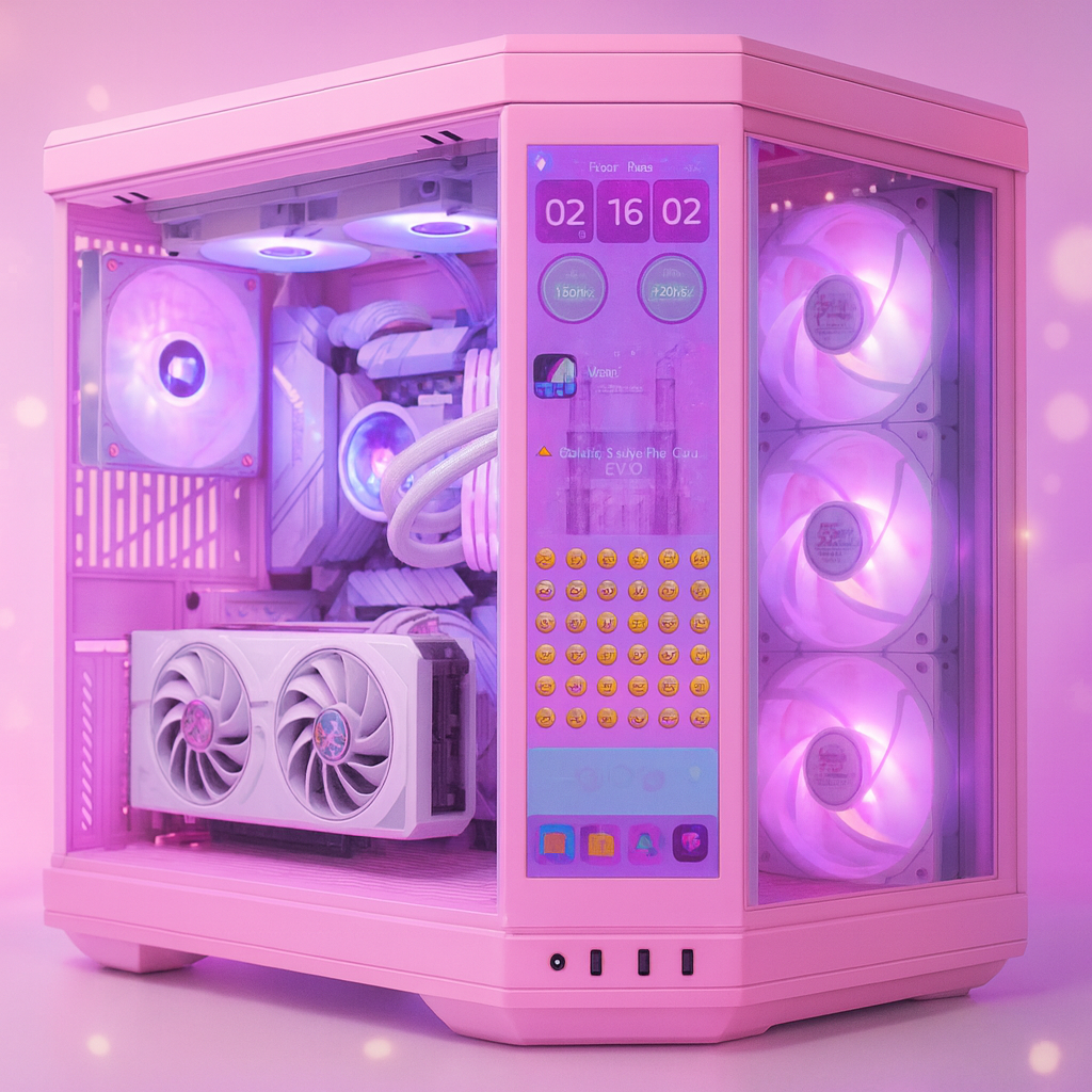 TECHNOID Limited Edition Gaming Pc (AMD Ryzen 7 7700 - RTX 5070 - 2TB SSD - 32GB RAM DDR5- Win 11 Pro - HYTE Y70 Touch infinite Strawberry Milk - Pink)
