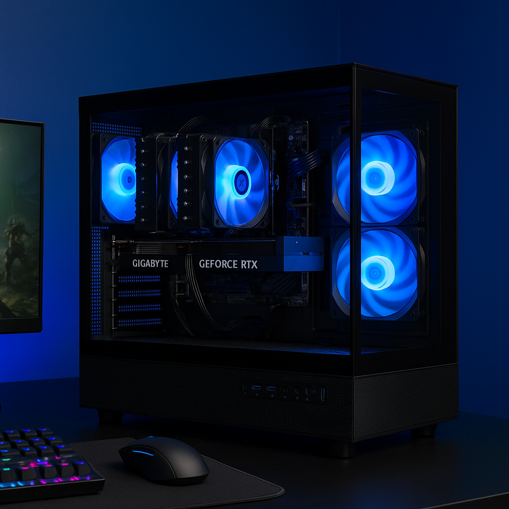 TECHNOID Glass Gaming PC - GeForce RTX 5060 Ti - AMD Ryzen 5 9600x - 32GB DDR5 - 2TB SSD - Win 11 PRO - AI Ready - VR Compatible - Black